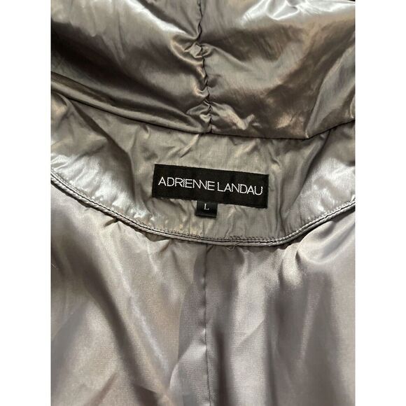 Adrienne Landau Large‎ Anorak Coat Gray Fox Fur Trim Hooded Belted Puffer Jacket - Picture 9 of 12